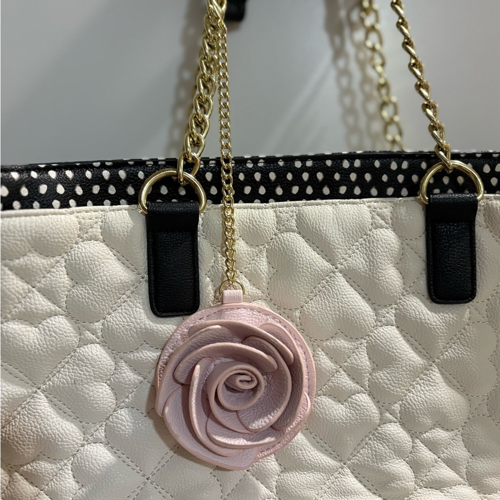 Betsey Johnson Pink Rose Purse Charm Keychain Floral Statement